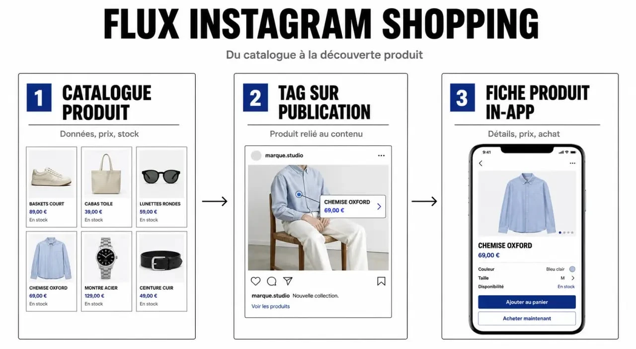 Schéma du fonctionnement de l'écosystème IG Shopping pour les marques