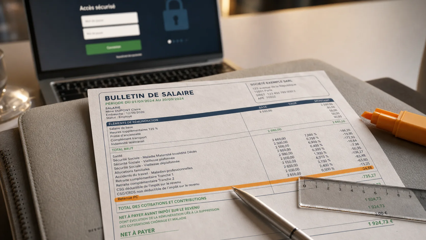 Retenue pc sur bulletin de salaire : ligne à vérifier