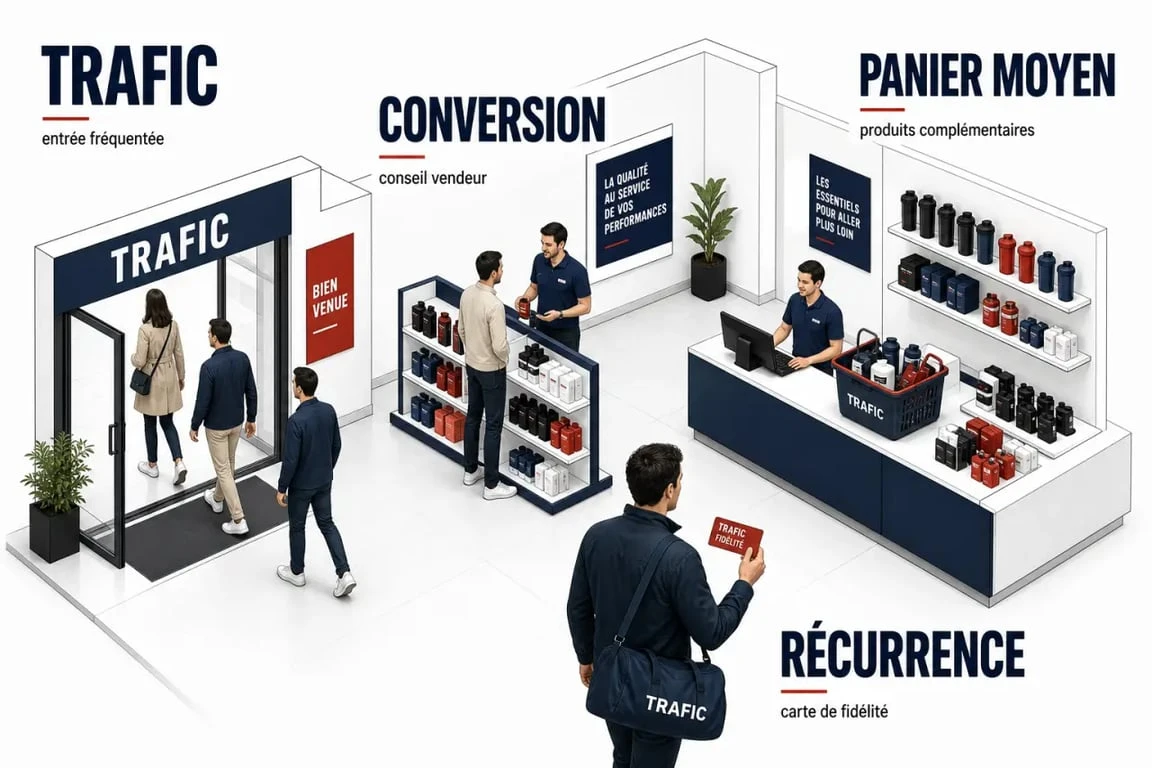 Comment augmenter ses ventes en magasin : illustration des 4 leviers trafic, conversion, panier moyen et fidélisation