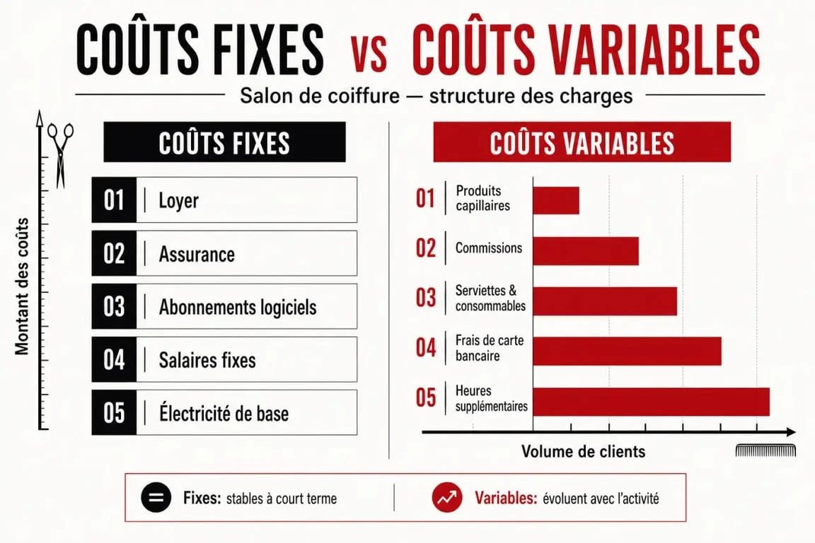 Répartition des charges fixes et variables dans un business plan salon de coiffure