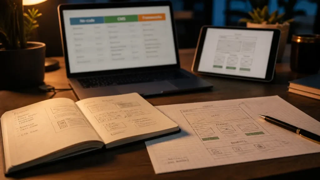 Interface pur développer son site web : no-code, CMS, framework