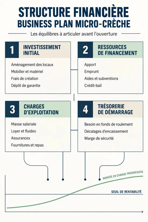 Infographie sur le business plan micro crèche et la structure du financement initial