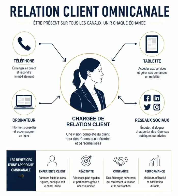 Représentation visuelle de l'approche omnicanale du chargé de relation client