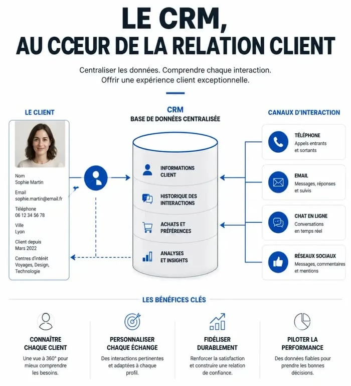 Infographie illustrant le rôle du CRM pour le chargé de relation client