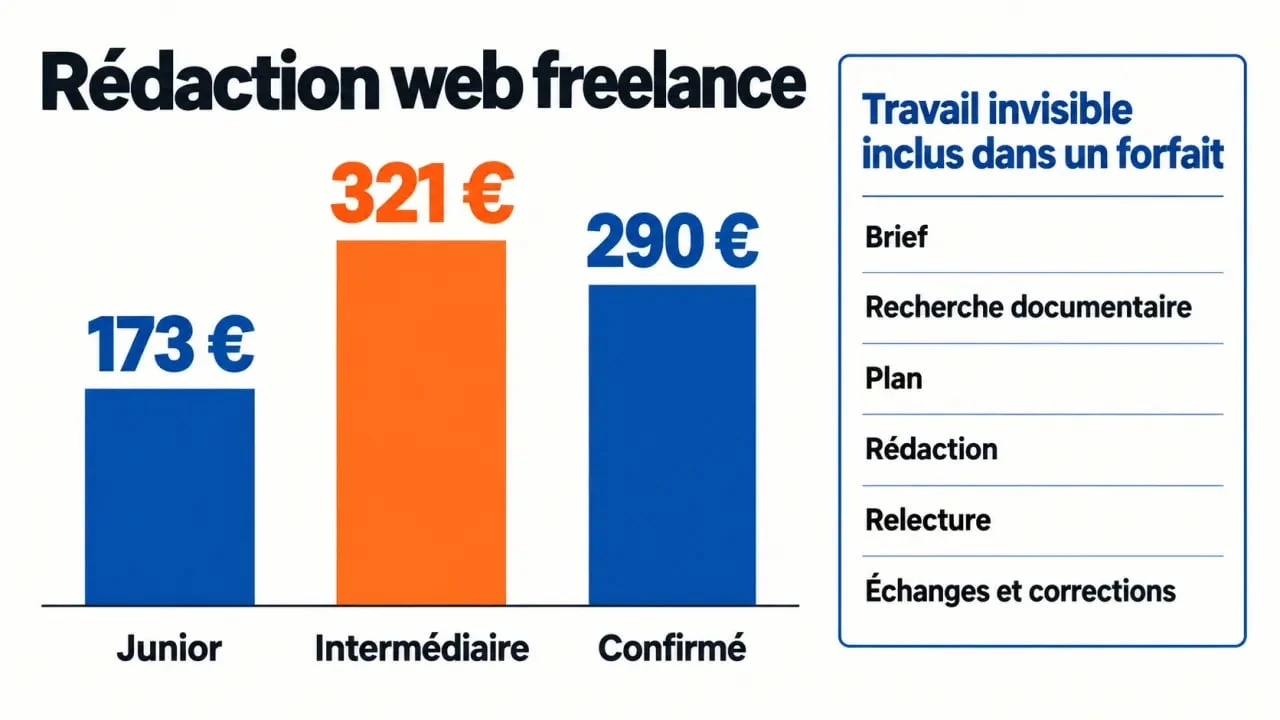 Infographie sur les tarifs et le travail invisible en rédaction web freelance