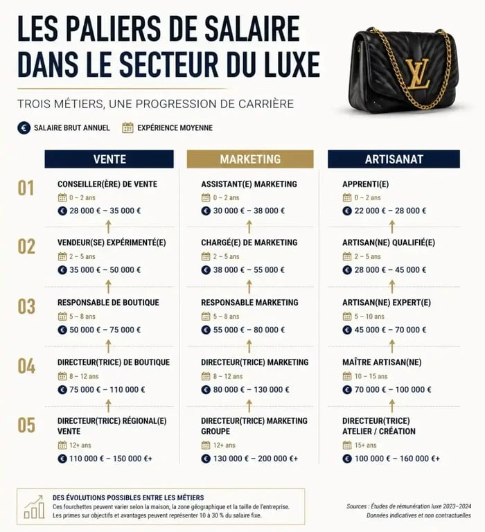 Infographie des salaires dans le luxe par métier