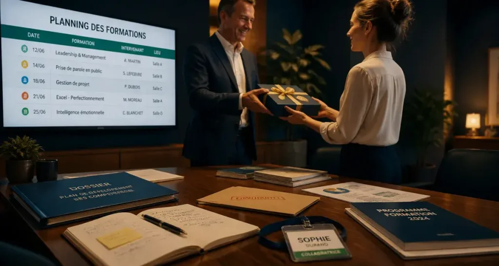 Récompenser les salariés en entreprise : manager remet une récompense en réunion