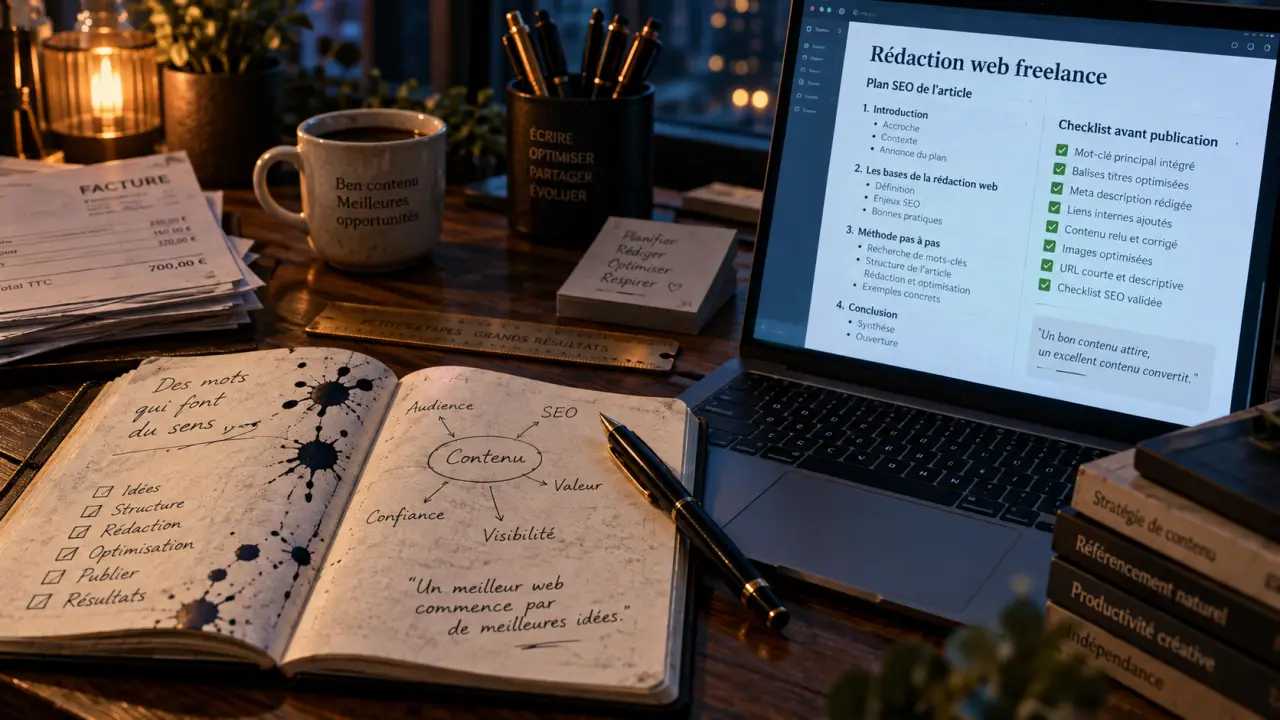 Rédaction web freelance : SEO et stratégie sur un bureau