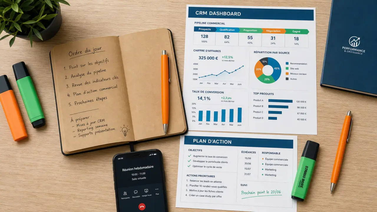 Réunion commerciale : ordre du jour et plan d’action CRM