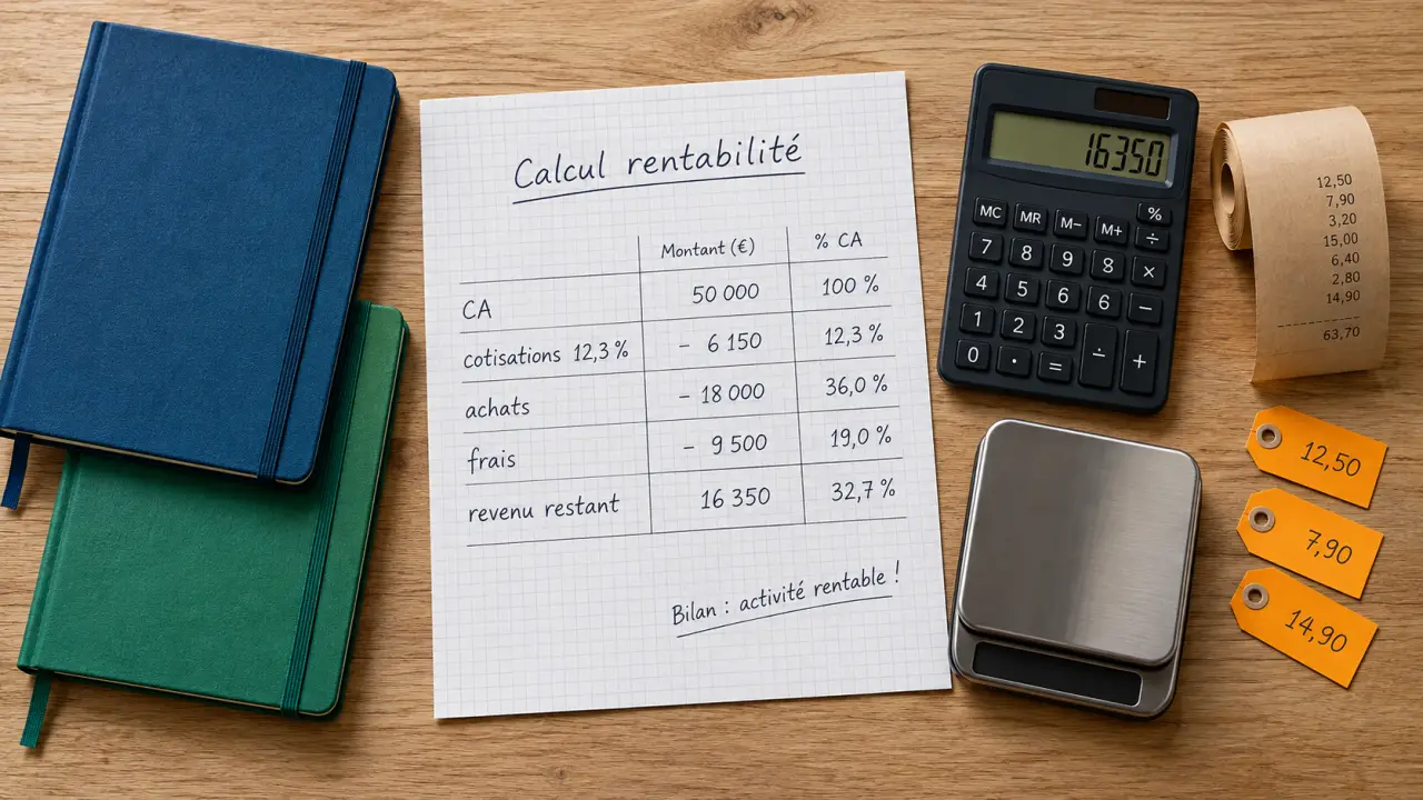 Achat revente auto entrepreneur : calcul marge après cotisations 12,3%