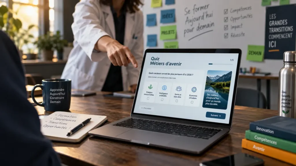 Metier avenir : salle de formation, quiz métiers d’avenir sur ordinateur